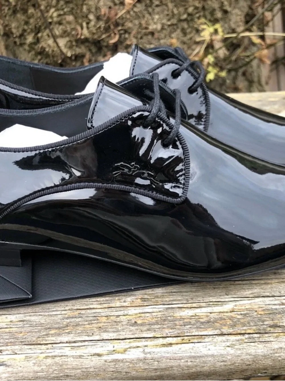 Longchamp Black Patent Leather Derby Shoes‎